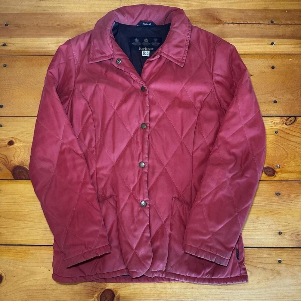 Barbour Quilted Jacket Rose Pink Diamond Stitch Snap Front Coat Womens 6
